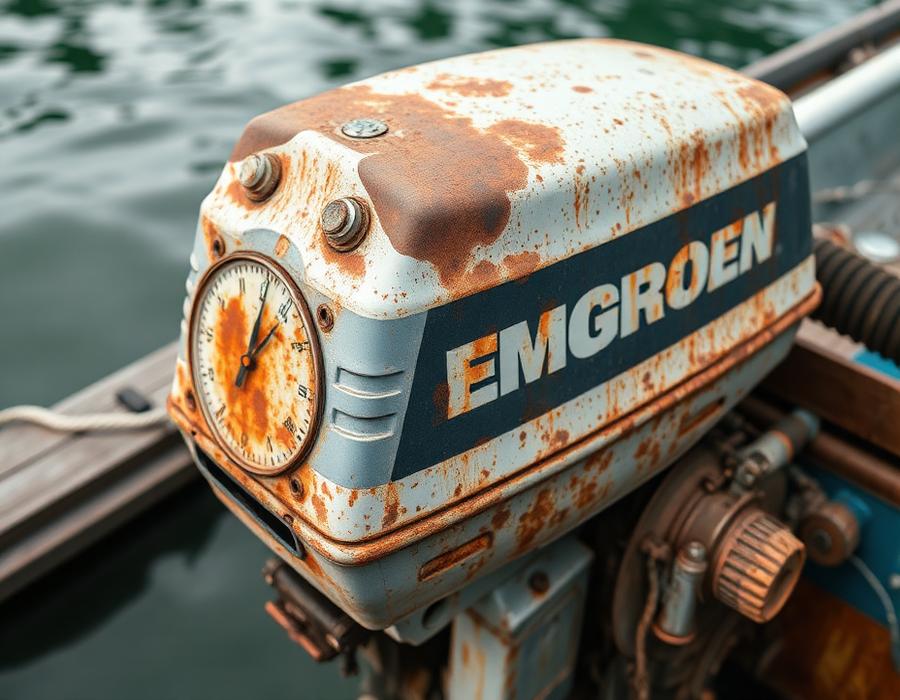 Corroded outboard engine before repair